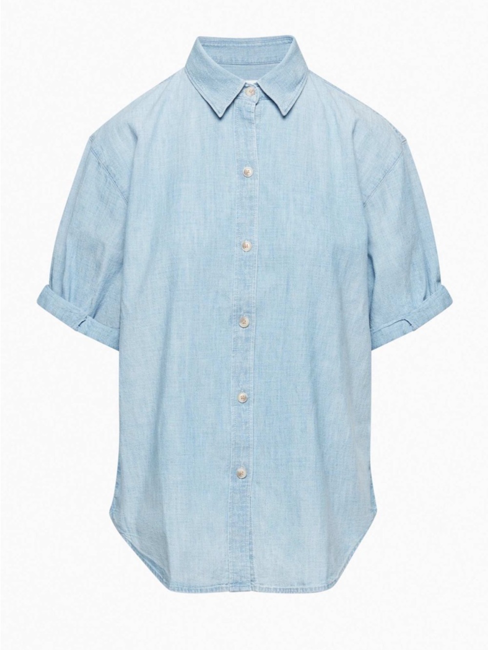 Denim Forum Women’s 70s’ Inspired Jane Shirt Light Blue Short Sleeve
